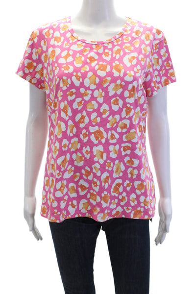 J. Mclaughlin Womens Animal Print Short Sleeves Shirt Pink Size Extra Large