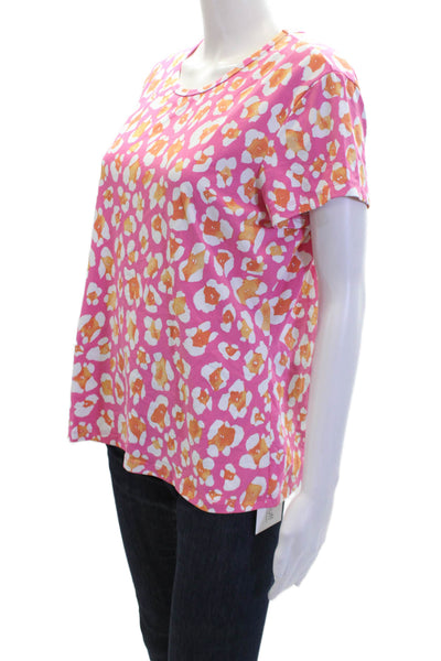 J. Mclaughlin Womens Animal Print Short Sleeves Shirt Pink Size Extra Large