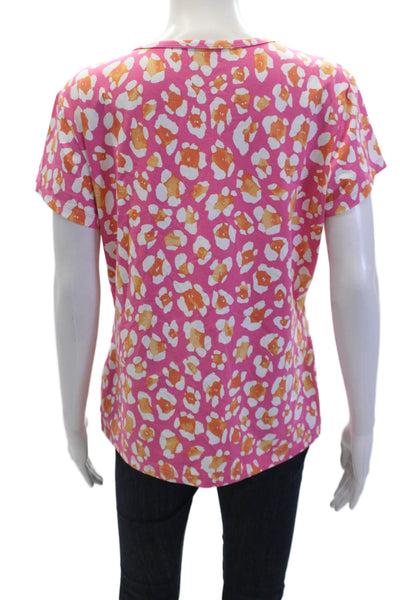 J. Mclaughlin Womens Animal Print Short Sleeves Shirt Pink Size Extra Large