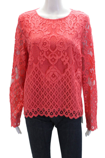 Moulinette Soeurs Anthropologie Womens Lace Blouse Coral Pink Size Large