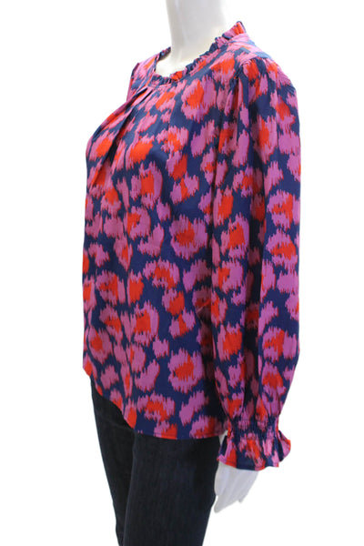 Michelle McDowell Womens Ikat Print Blouse Navy Blue Pink Size Medium
