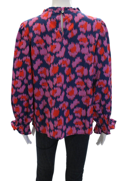 Michelle McDowell Womens Ikat Print Blouse Navy Blue Pink Size Medium