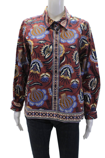 Maude Vivante Womens Floral Print Blouse Brown Cotton Size Extra Large