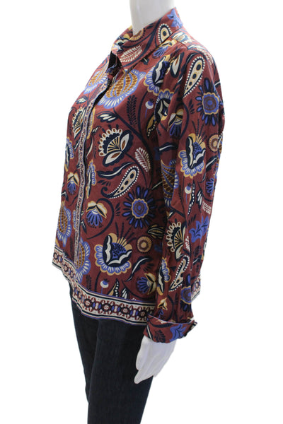 Maude Vivante Womens Floral Print Blouse Brown Cotton Size Extra Large