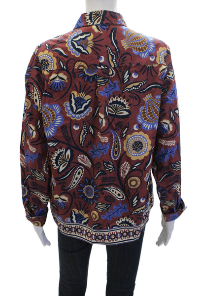 Maude Vivante Womens Floral Print Blouse Brown Cotton Size Extra Large