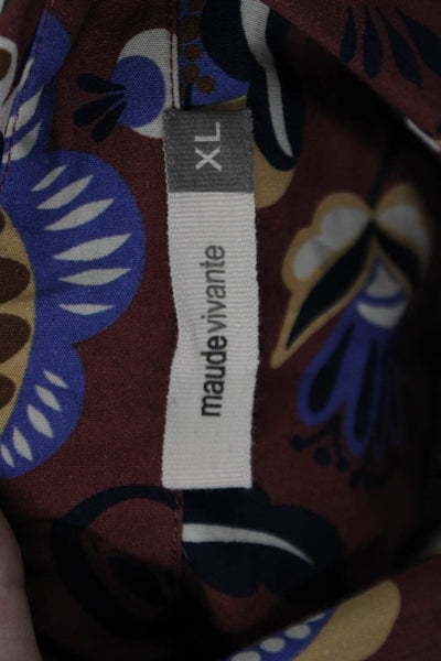 Maude Vivante Womens Floral Print Blouse Brown Cotton Size Extra Large