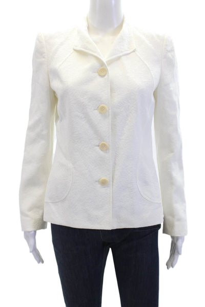Zanella Womens Printed Button Down Jacket Optic White Cotton Size 6