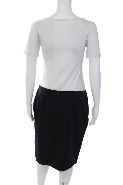 Akris Womens Solid Knee Length Pencil Skirt Navy Blue Size 10