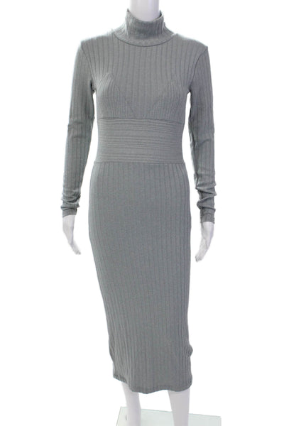 Zara Womens Long Sleeve Turtleneck Knitted Long Dress Gray Blue Size S