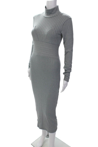 Zara Womens Long Sleeve Turtleneck Knitted Long Dress Gray Blue Size S
