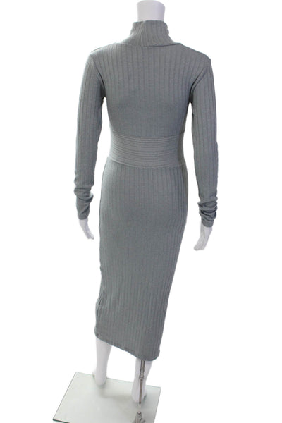 Zara Womens Long Sleeve Turtleneck Knitted Long Dress Gray Blue Size S
