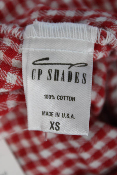 CP Shades Womens Cotton Plaid Print Y-Neck Long Sleeve Blouse Red Size XS