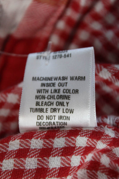 CP Shades Womens Cotton Plaid Print Y-Neck Long Sleeve Blouse Red Size XS