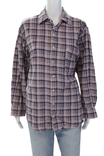 CP Shades Womens Cotton Plaid Long Sleeve Button-Down Shirt Pink Size S