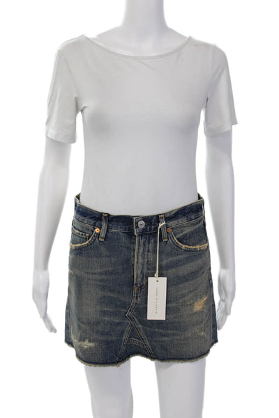 Citizens of Humanity Womens Cotton Zip Distressed Mini Skirt Blue Size 25