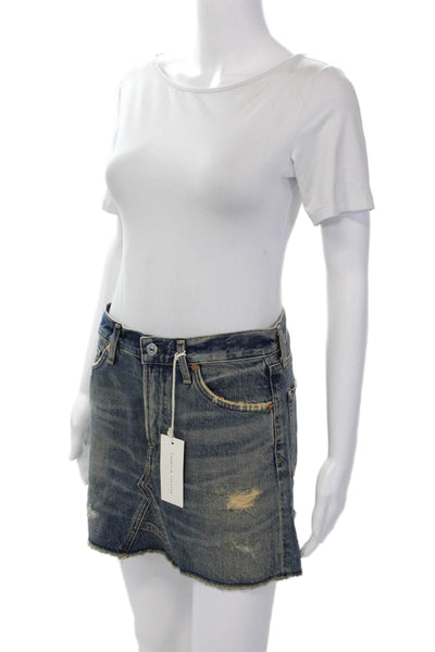 Citizens of Humanity Womens Cotton Zip Distressed Mini Skirt Blue Size 25