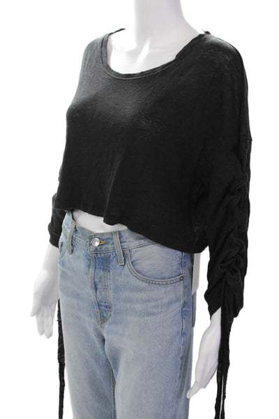 IRO Jeans Womens Linen Long Tie Up Sleeves Crop Top Shirt Black Size XS