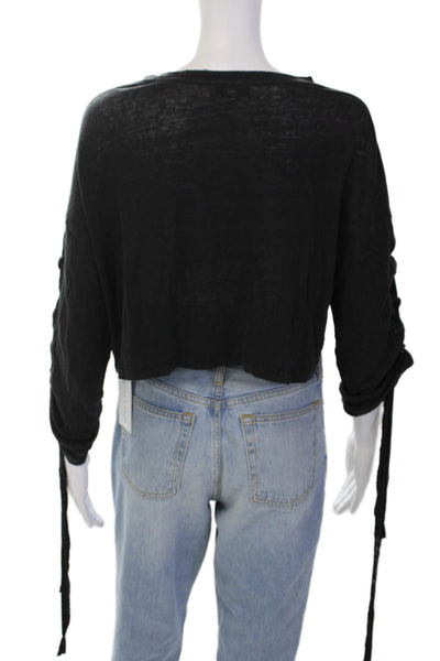 IRO Jeans Womens Linen Long Tie Up Sleeves Crop Top Shirt Black Size XS