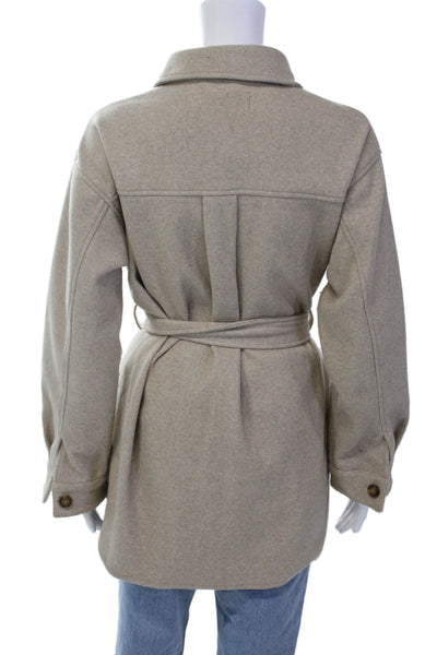 Zara Womens Button Up Collar Long Sleeve Tie Waist Jacket Beige Size XS