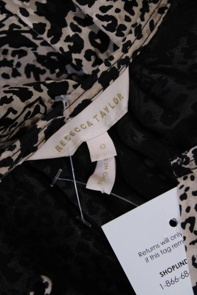 Rebecca Taylor Womens Long Sleeve Crew Neck Silk Cheetah Dress Brown Black 0