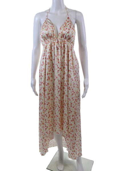Tularosa Womens Spaghetti Strap V Neck Satin Floral Midi Dress White Size 2XS