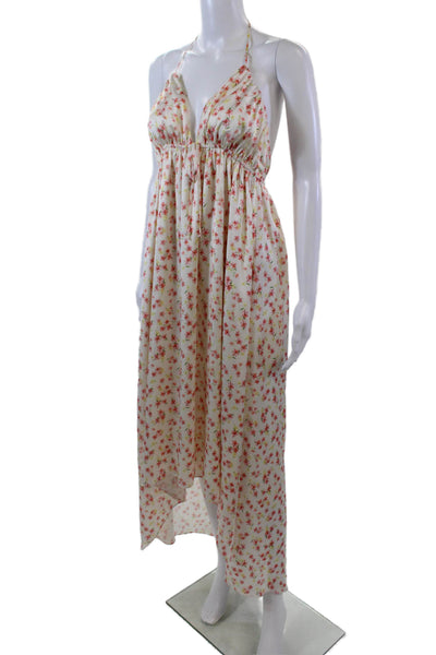 Tularosa Womens Spaghetti Strap V Neck Satin Floral Midi Dress White Size 2XS