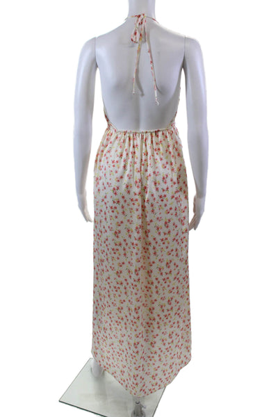 Tularosa Womens Spaghetti Strap V Neck Satin Floral Midi Dress White Size 2XS