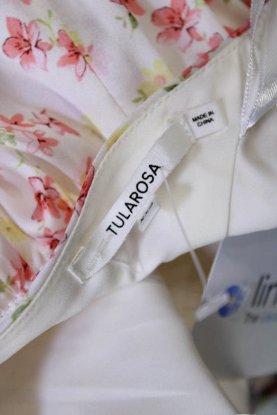 Tularosa Womens Spaghetti Strap V Neck Satin Floral Midi Dress White Size 2XS