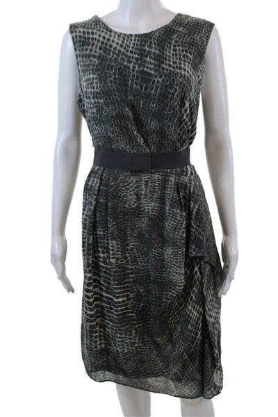 Lida Baday Womens Back Zip Sleeveless Belted Printed Silk Dress Gray Size 10