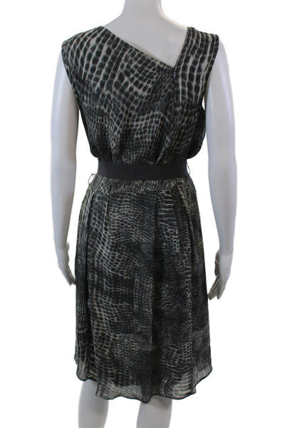 Lida Baday Womens Back Zip Sleeveless Belted Printed Silk Dress Gray Size 10