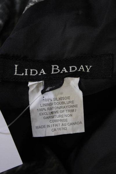 Lida Baday Womens Back Zip Sleeveless Belted Printed Silk Dress Gray Size 10