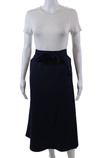 Les Copains Womens Back Zip Triple Button A Line Skirt Navy Cotton Size IT 44
