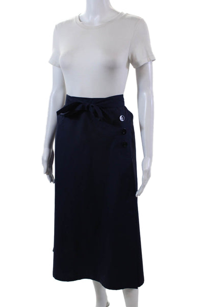 Les Copains Womens Back Zip Triple Button A Line Skirt Navy Cotton Size IT 44