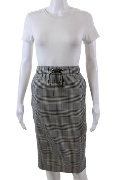 Les Copains Womens Drawstring Knee Length Plaid Pencil Skirt Gray Wool IT 42