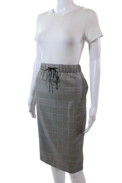 Les Copains Womens Drawstring Knee Length Plaid Pencil Skirt Gray Wool IT 42