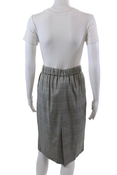 Les Copains Womens Drawstring Knee Length Plaid Pencil Skirt Gray Wool IT 42