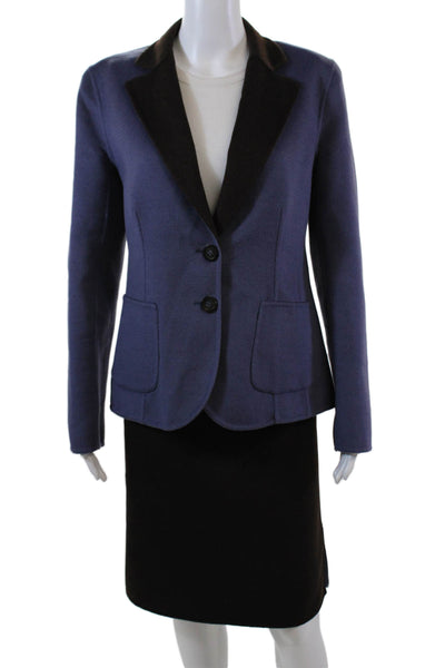 Les Copains Womens Two Button Notched Lapel Skirt Suit Purple Brown Wool IT 46