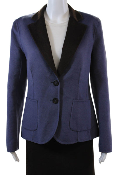 Les Copains Womens Two Button Notched Lapel Skirt Suit Purple Brown Wool IT 46