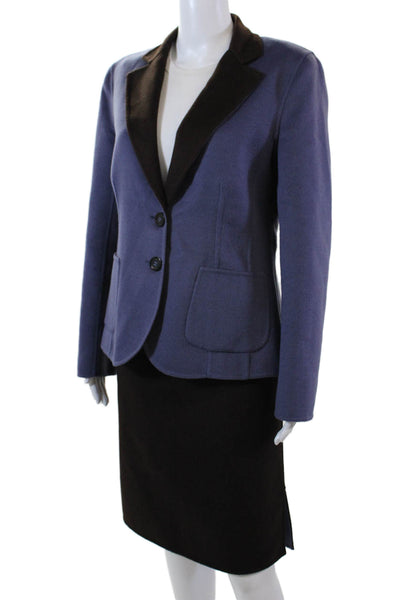Les Copains Womens Two Button Notched Lapel Skirt Suit Purple Brown Wool IT 46