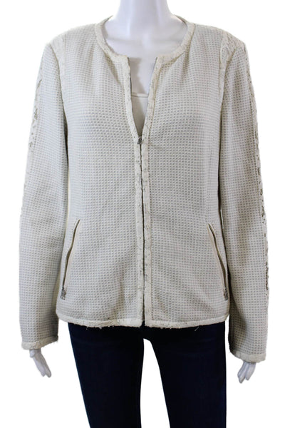 Rebecca Taylor Womens Front Zip Long Sleeve Knit Jacket Blue White Size 10