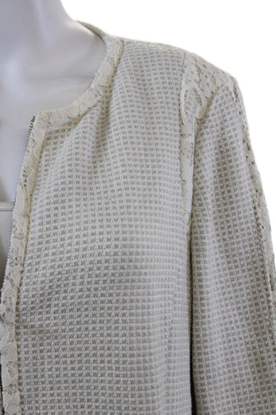 Rebecca Taylor Womens Front Zip Long Sleeve Knit Jacket Blue White Size 10