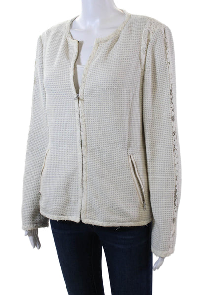 Rebecca Taylor Womens Front Zip Long Sleeve Knit Jacket Blue White Size 10