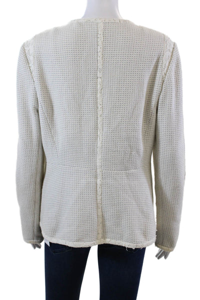 Rebecca Taylor Womens Front Zip Long Sleeve Knit Jacket Blue White Size 10
