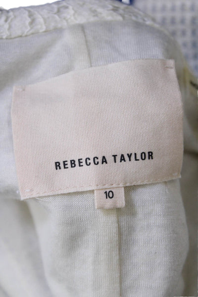 Rebecca Taylor Womens Front Zip Long Sleeve Knit Jacket Blue White Size 10