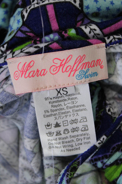 Mara Hoffman Womens Spaghetti Strap Scoop Neck Abstract Romper Blue Multi XS