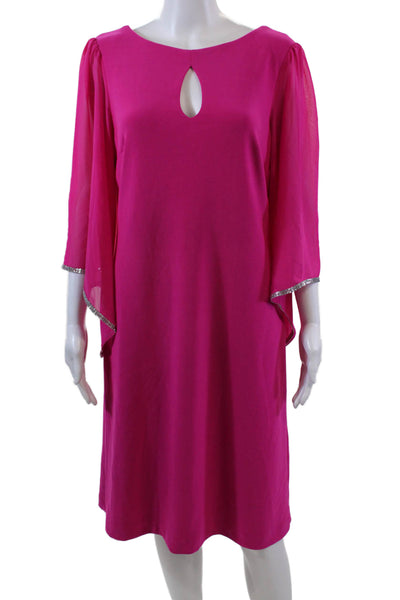 Joseph Ribkoff Womens Back Zip Rhinestone Flare Sleeve Shift Dress Pink Size 10