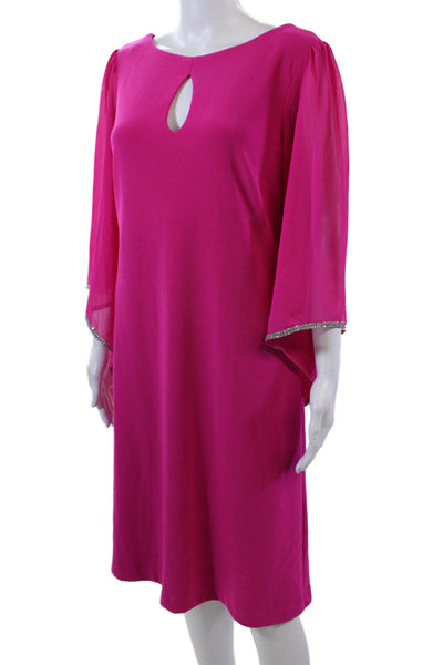 Joseph Ribkoff Womens Back Zip Rhinestone Flare Sleeve Shift Dress Pink Size 10