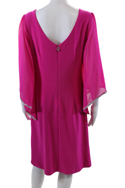 Joseph Ribkoff Womens Back Zip Rhinestone Flare Sleeve Shift Dress Pink Size 10