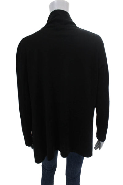 Les Copains Womens Wool Open Front Long Sleeve Cardigan Sweater Black Size 4