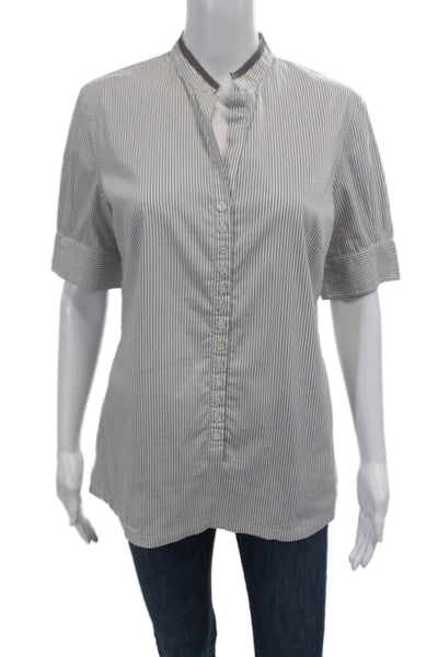 Les Copains Womens Cotton 3/4 Buttoned Short Sleeve Striped Top Gray Size 46